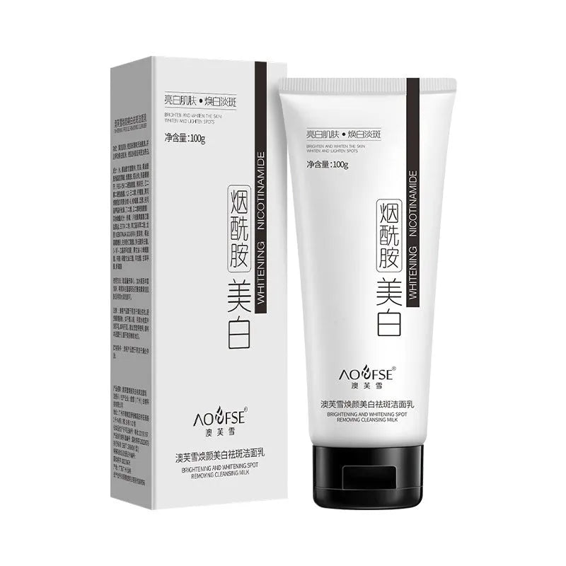 White facial cleanser bottle for whitening and freckle removal with pore cleansing properties