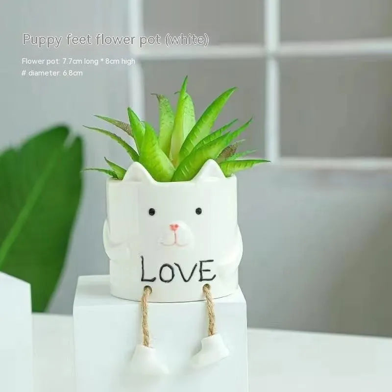 Ceramic hanging foot flowerpot for succulent plants on desktop