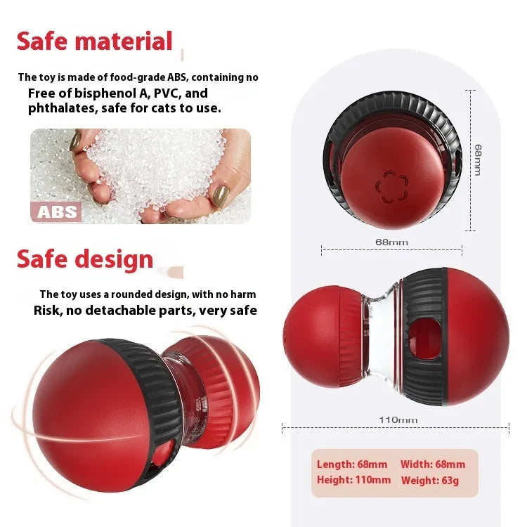 Rotating plastic cat toy with super ball colour design measuring 155mm by 87.5mm