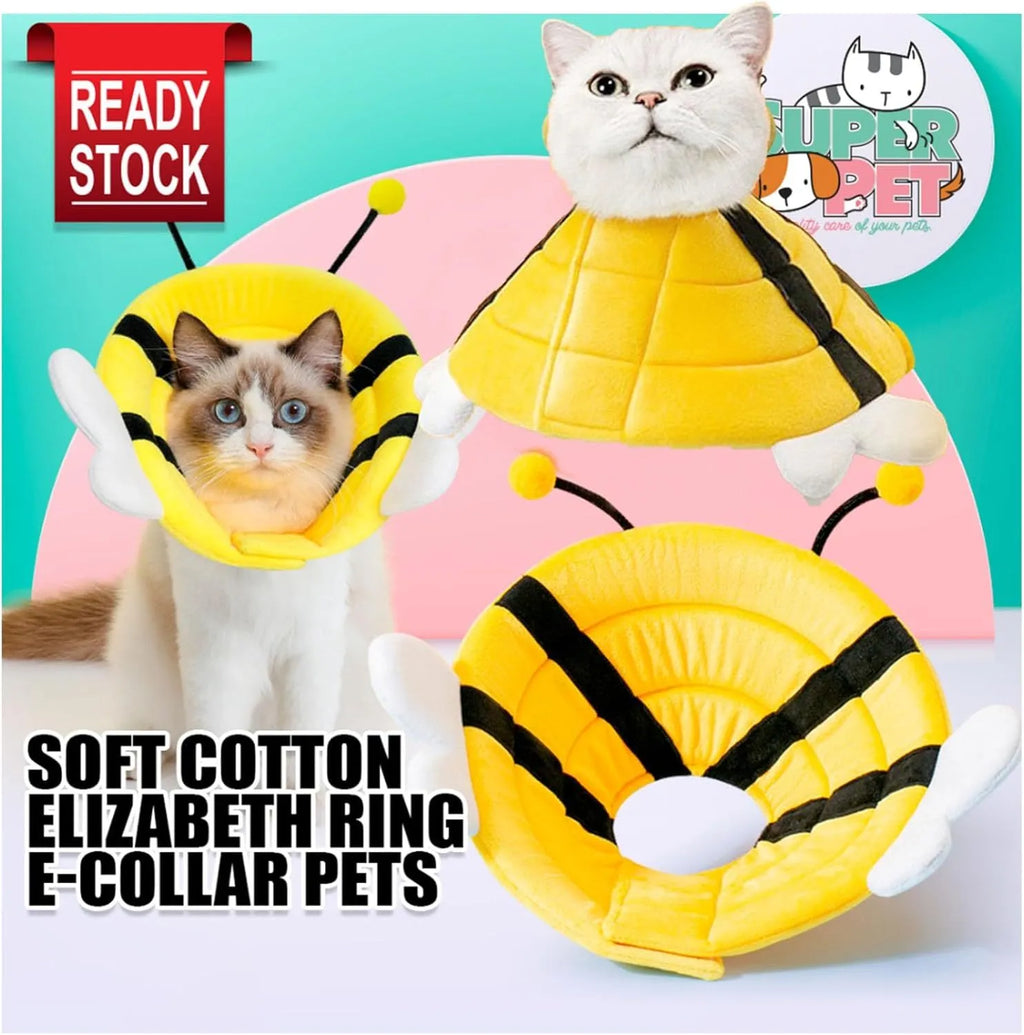 Soft bee design cat recovery cone collar with Velcro closure in four sizes