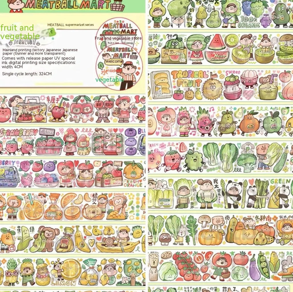 Sheet of cute cartoon character stickers printed on Japanese paper for stationery decoration.