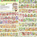 Sheet of cute cartoon character stickers printed on Japanese paper for stationery decoration.