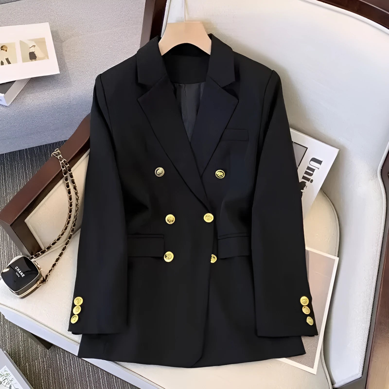 Womens loose fit khaki polyester blouse and trouser set for office wear