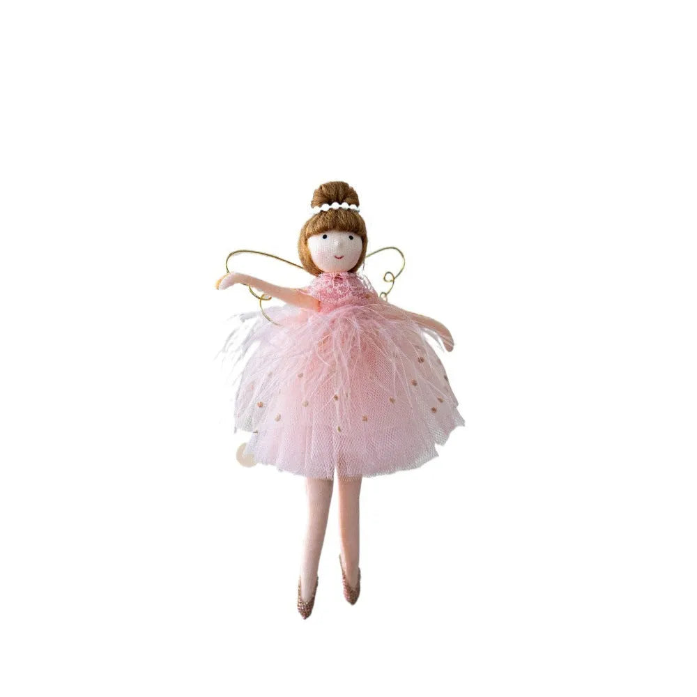 Pink and white cloth plush ballet girl angel doll pendant charm on a bag.