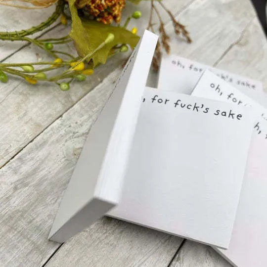 Set of funny sticky notes with humorous printed phrases, 7.5cm square, 50 pages per book