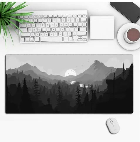 Hot anime series gaming mouse pad with colourful graphic, shown on a desk with a mouse.