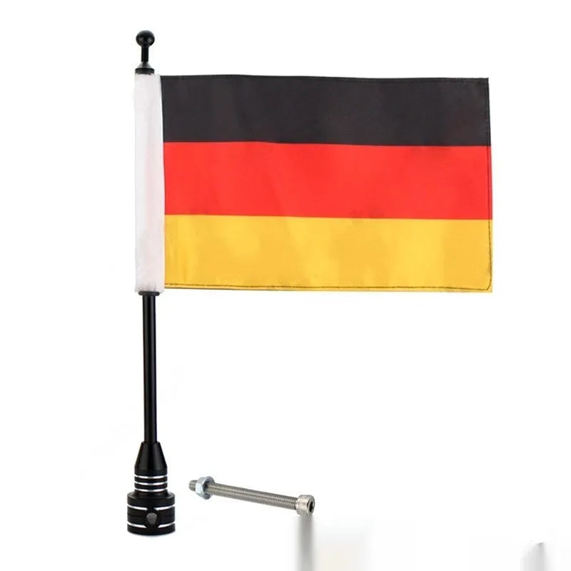 Motorcycle side box bumper parcel rack with adjustable aluminium flagpole mounting system