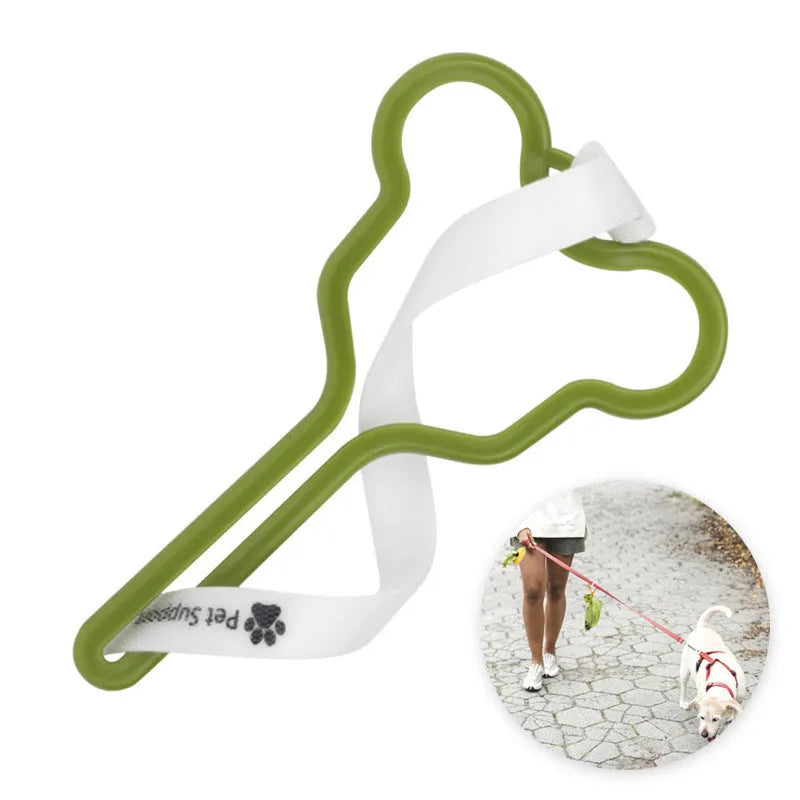 Dog waste bag holder with fixed clip and Velcro attachment for hands-free dog walking