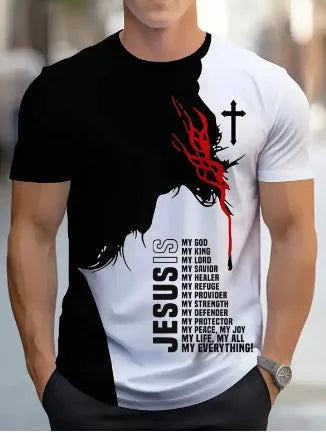 Men's loose fit casual T-shirt with digital 3D printed stripe pattern, short sleeves, polyester fabric