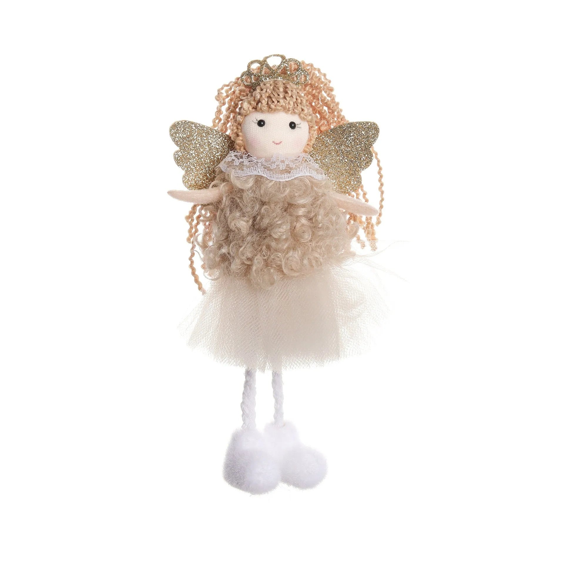 Christmas angel girl cloth pendant with high ponytail and crown in white pink or khaki