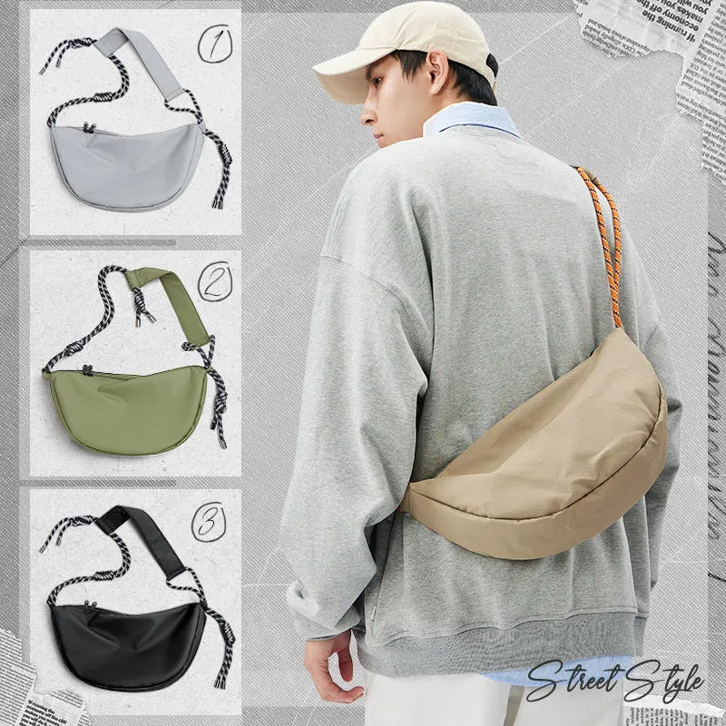 Men's lightweight nylon messenger bag in solid colour with large capacity for commuting and exercise