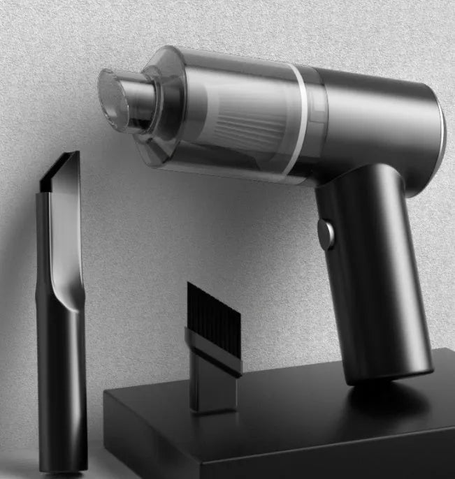 Wireless car vacuum cleaner in black or white with compact ABS plastic design for vehicle interior cleaning