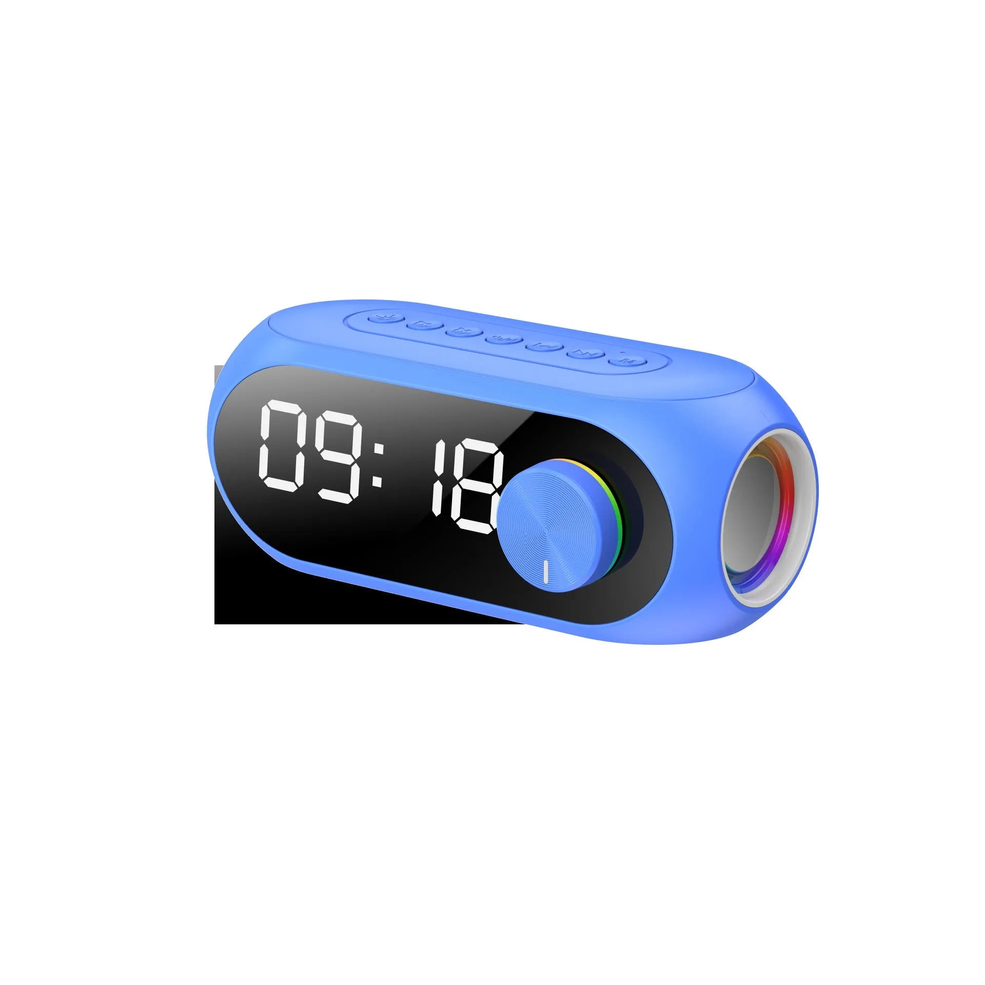 S8 portable USB clock radio with extra bass speakers in black, white or blue colours