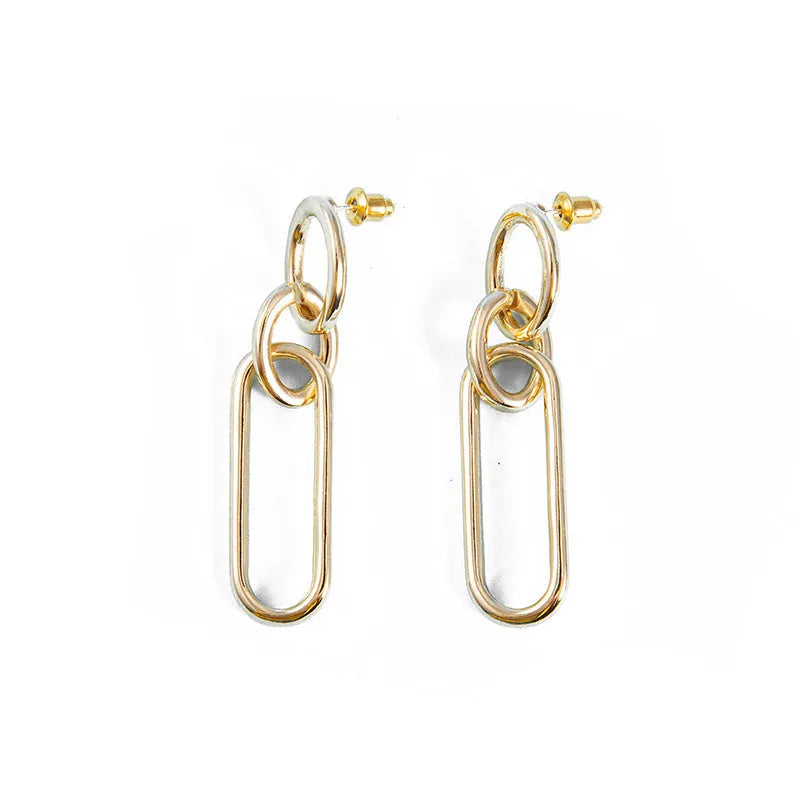Sterling silver needle geometric hoop earrings with ring and line design elements