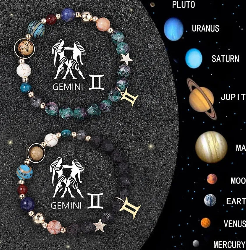 Two natural stone beaded zodiac bracelets showing different style options