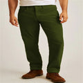 Corduroy loose casual straight leg trousers in solid colour with mid-waist design and zip fly