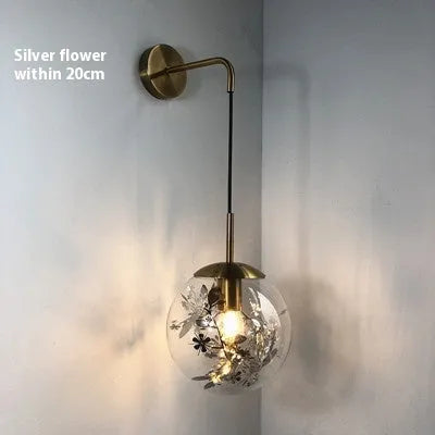 Modern glass wall lamp with silver or gold finish in 15cm or 20cm diameter options