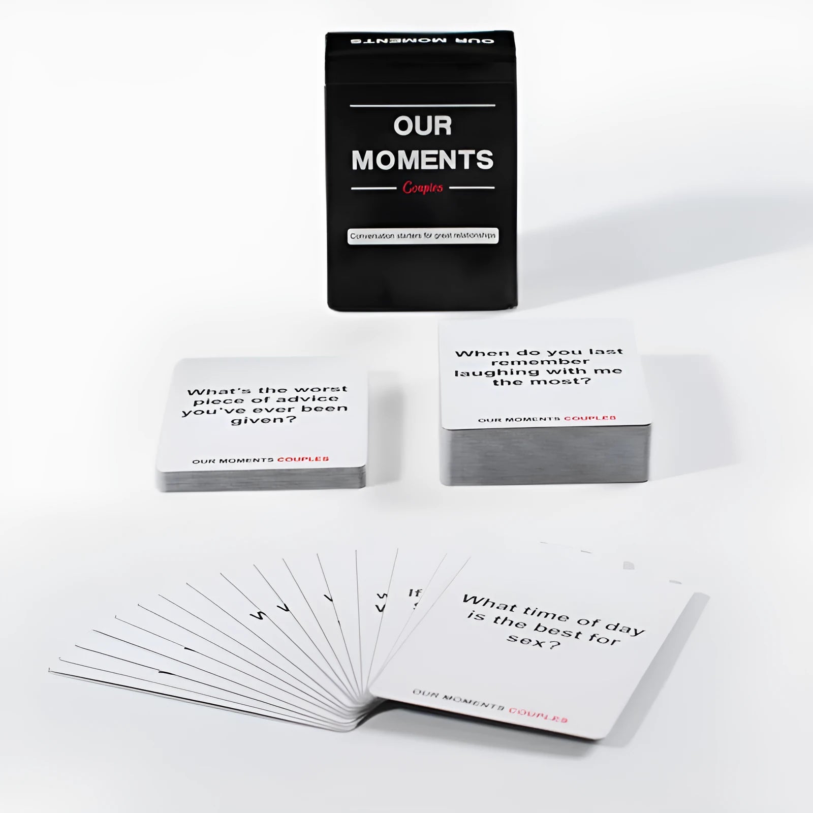 Our Time Lovers Edition black communication card box measuring 9cm with coated paper cards for couple emotional exchange