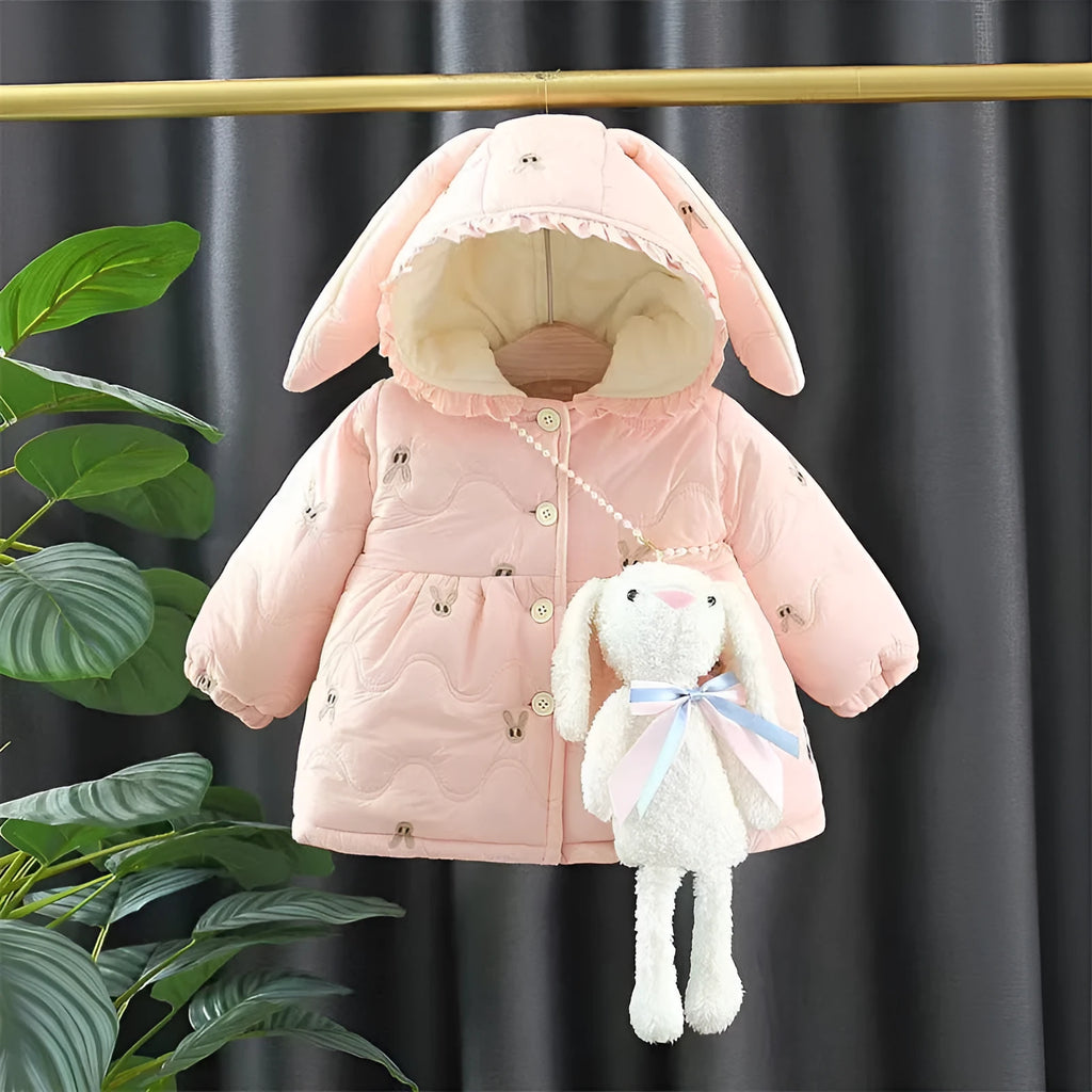 Girls thickened polyester padded winter coat zip-up pink cartoon Korean style for heights 73-100cm