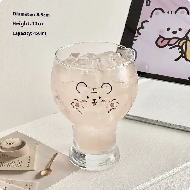 Set of six clear glass drinking vessels with different designs including beer steins and champagne glass