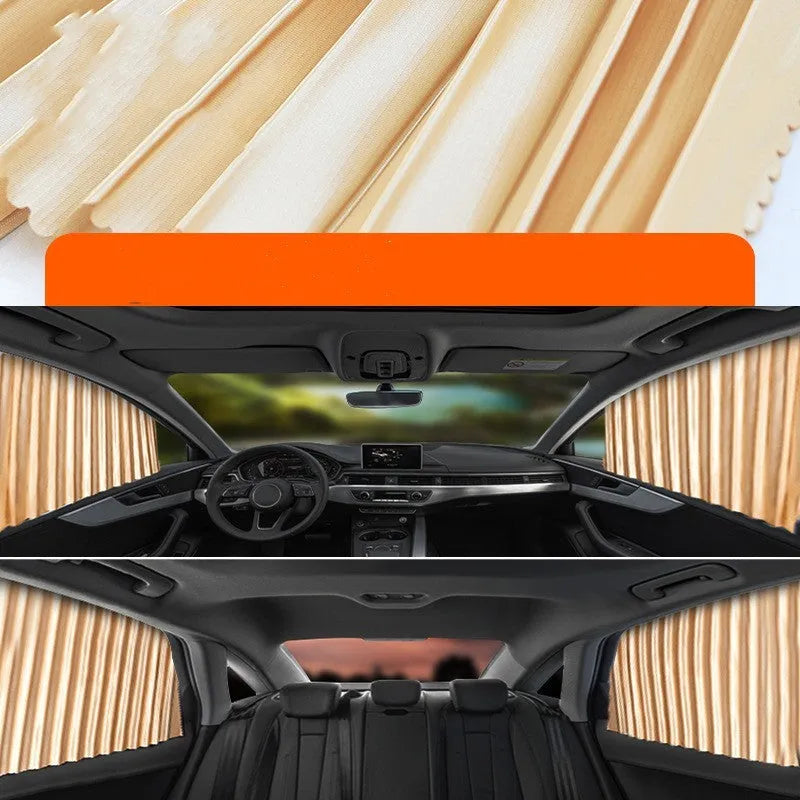 Thick opaque retractable car sunshade curtain in black colour with roller shutter mechanism