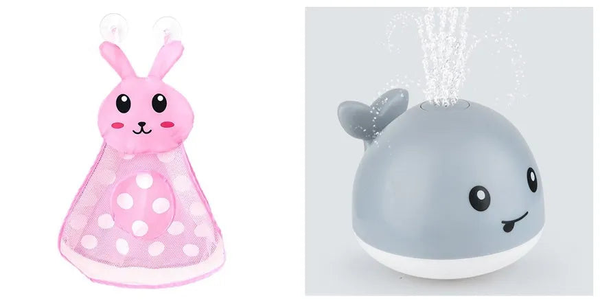 Automatic water spray whale bath toy with colourful LED lights floating in baby bath