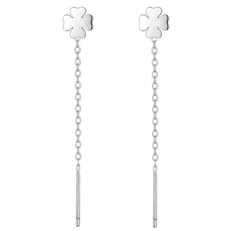 Sterling silver threaded charm earrings showing twelve design variations including pearls, zircon, clay balls, and geometric shapes