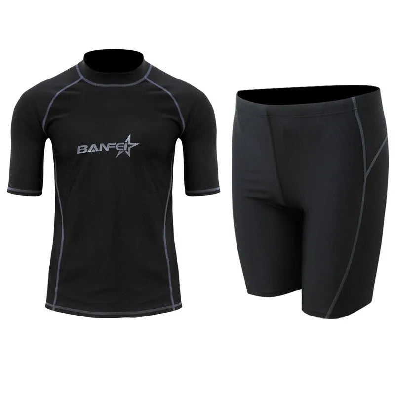 Men's quick-drying half sleeve swimsuit set in nylon for snorkelling and surfing activities