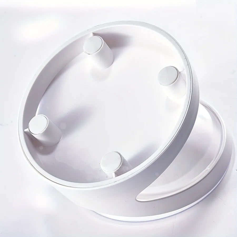 White elevated clear plastic cat food bowl with tilt design for dry and wet food