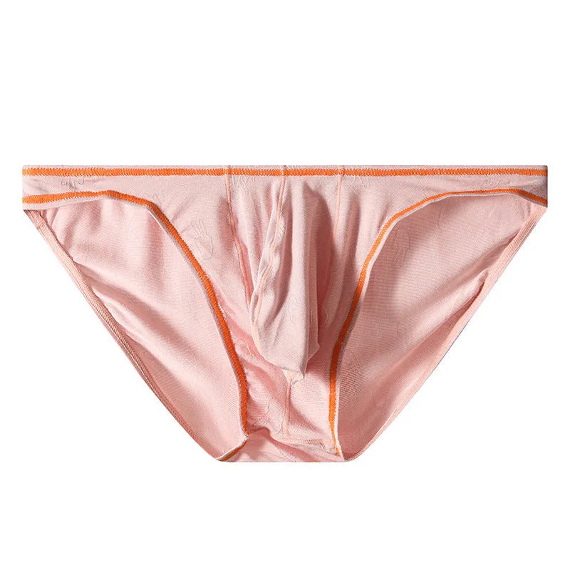 Men's ice silk modal butt-lift underwear shown in dark gray, pink, yellow green, blue, and sky blue colours.