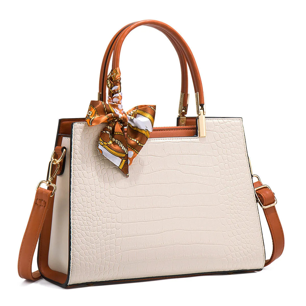 Women's Milky White PU shoulder handbag with horizontal square shape and multiple internal pockets