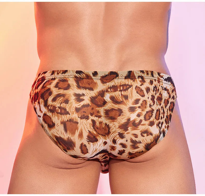 Men's leopard print low waist panties with free size nylon construction