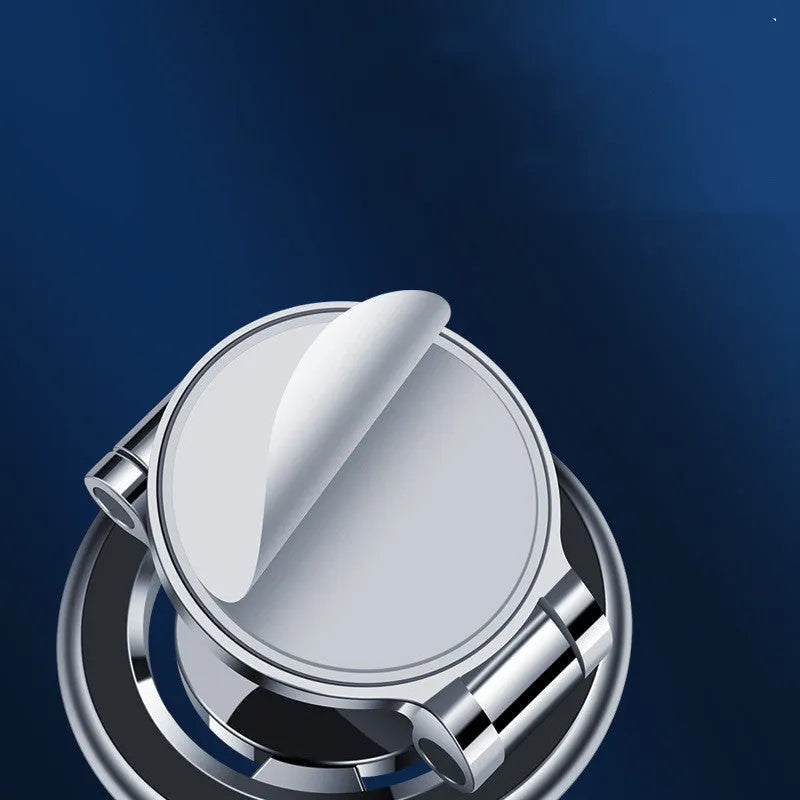 Car phone holder with adhesive magnetic mount and 360-degree rotating bracket in black or silver