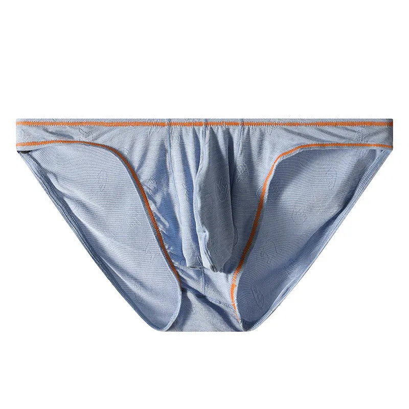 Men's ice silk modal butt-lift underwear shown in dark gray, pink, yellow green, blue, and sky blue colours.