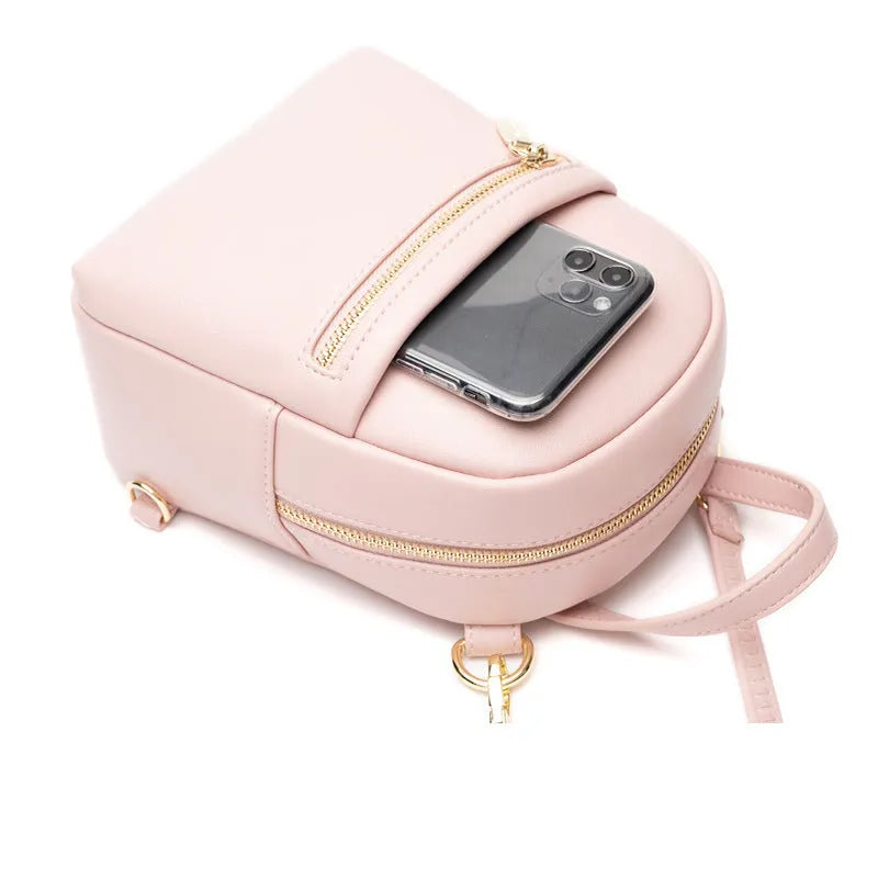 Soft PU mini backpack in street style with three-dimensional pocket and contrast trim