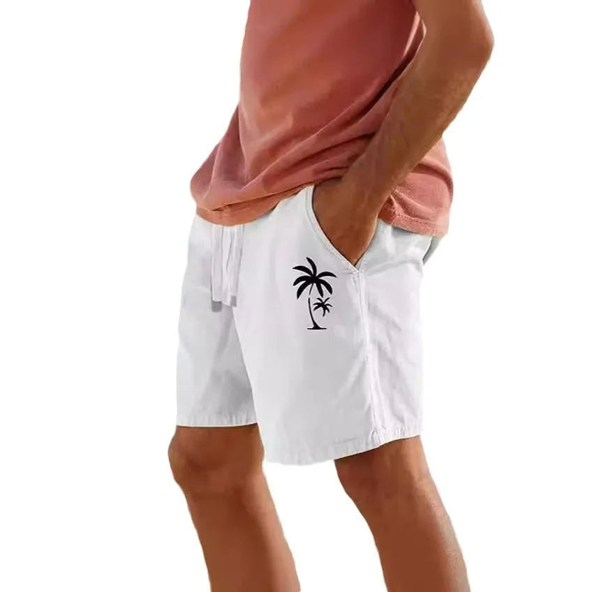 Men's straight leg cotton blend shorts with drawstring waist in army green colour on a white background