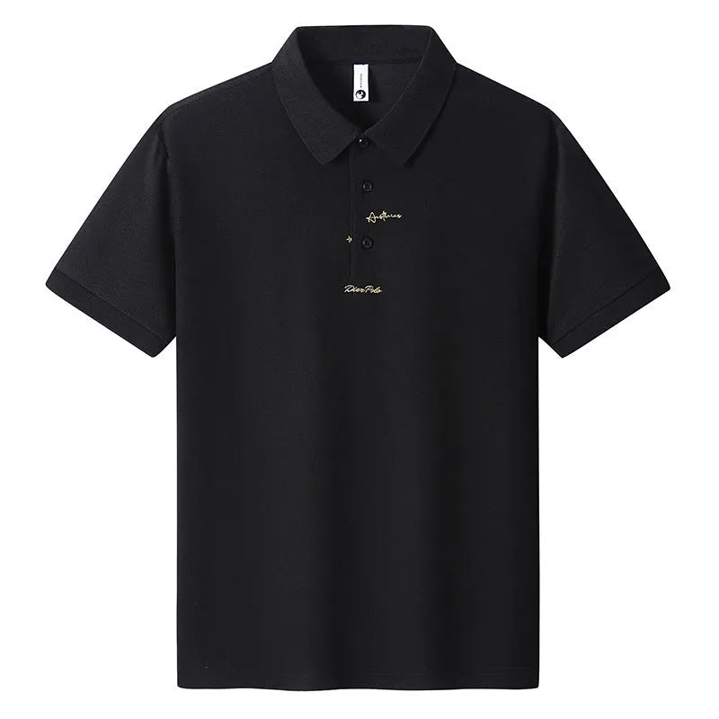 Men's loose-fit casual cotton T-shirt with a letter pattern, shown in one of six available colours.