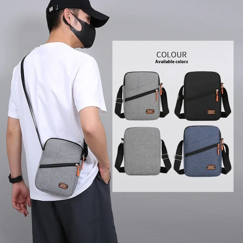Oxford cloth crossbody commuter bag in silver grey with contrast colour elements