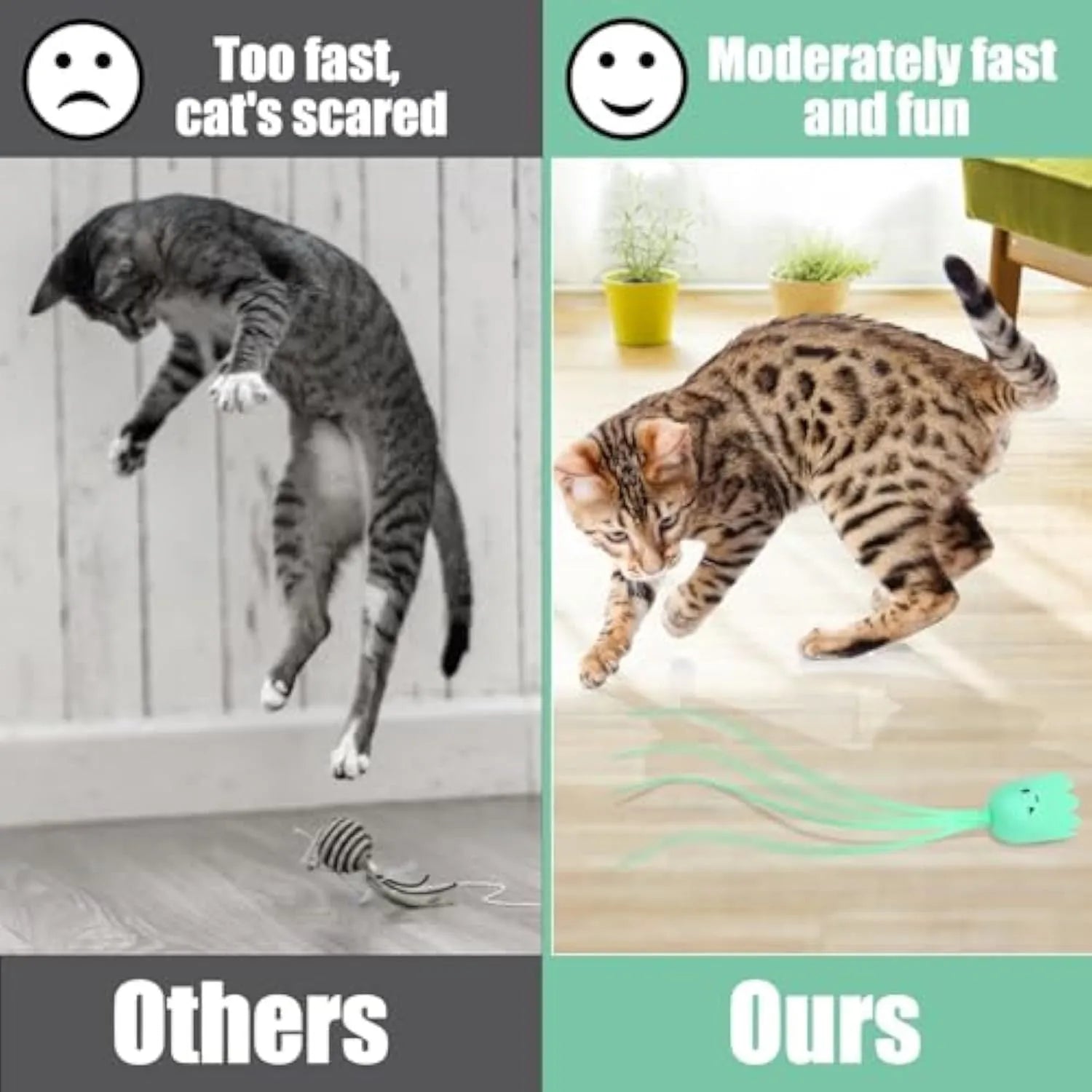 Automatic electronic cat wand toy with swinging silicone tails for indoor cat play and exercise