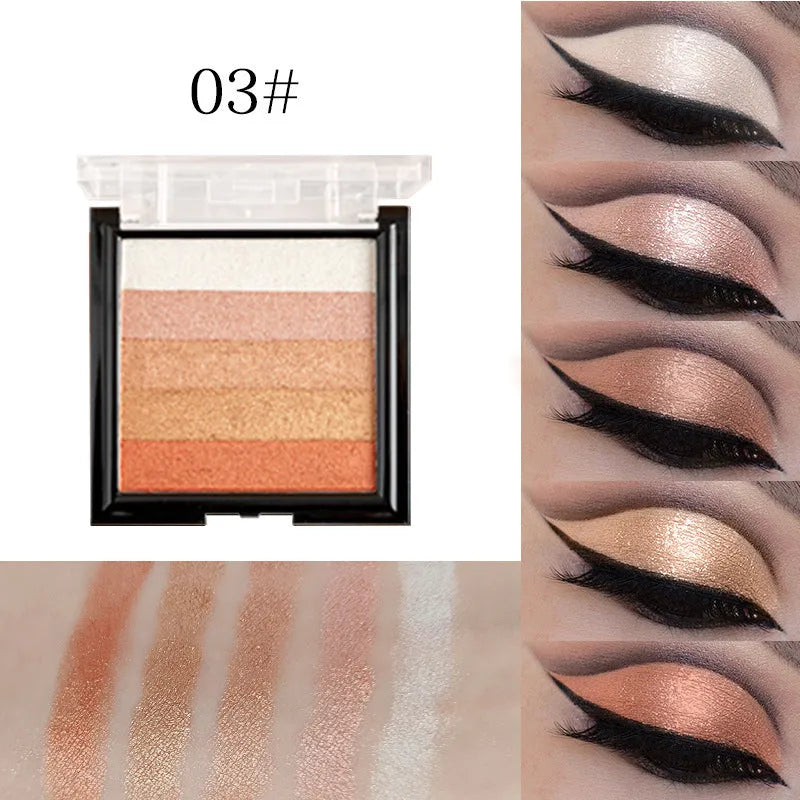 Highlighting eye shadow palette with six colour shades for facial contouring and brightening