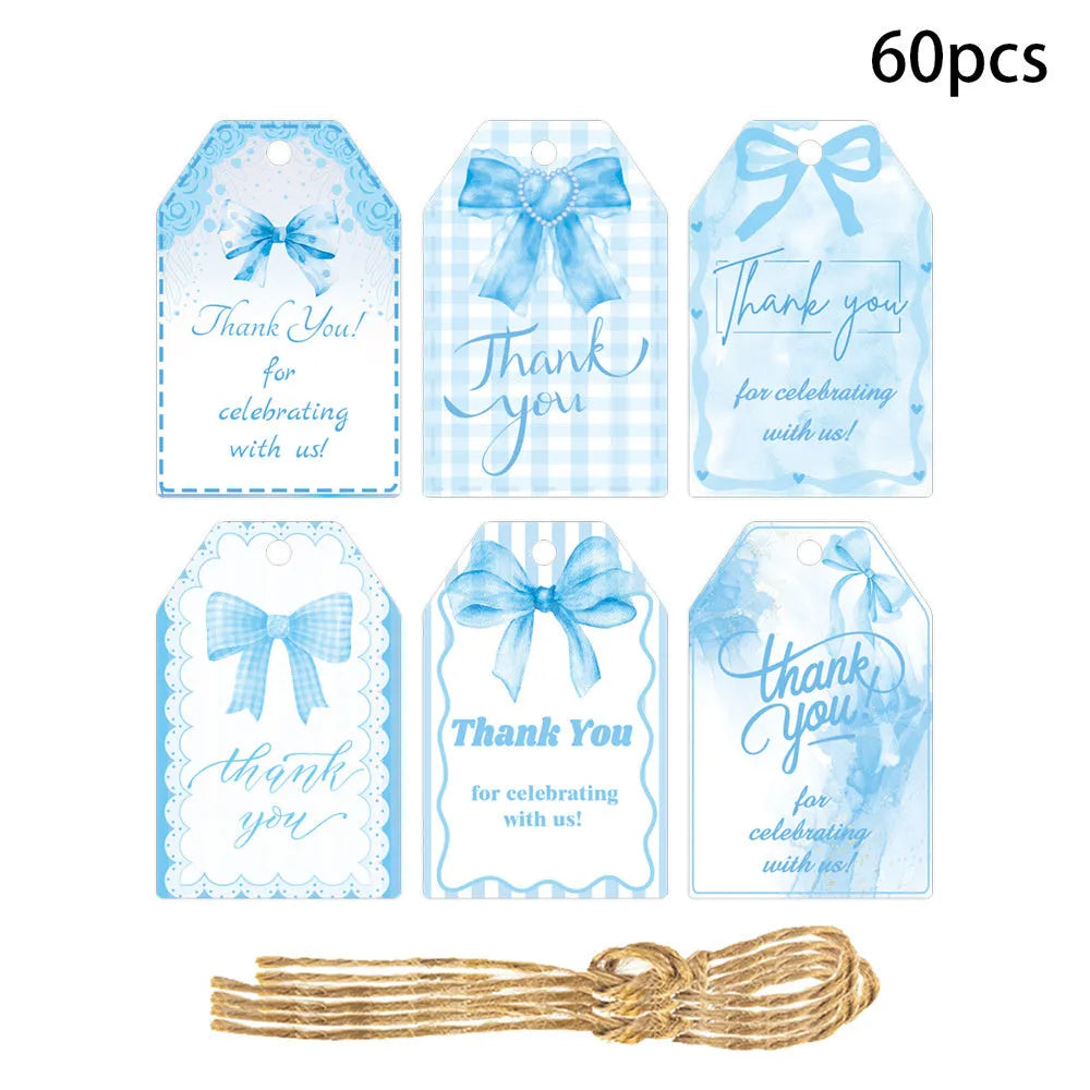 Three styles of creative bowknot paper gift tags with natural hemp rope for party decorations