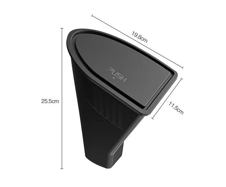 Two black ABS plastic car door trash cans designed for Tesla Model Y front doors.