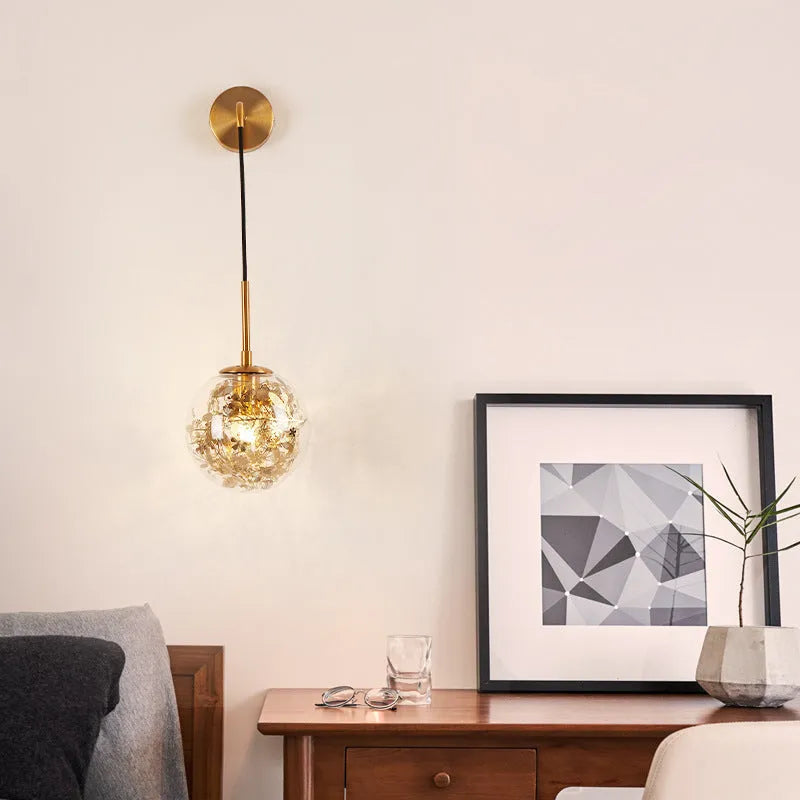 Modern glass wall lamp with silver or gold finish in 15cm or 20cm diameter options