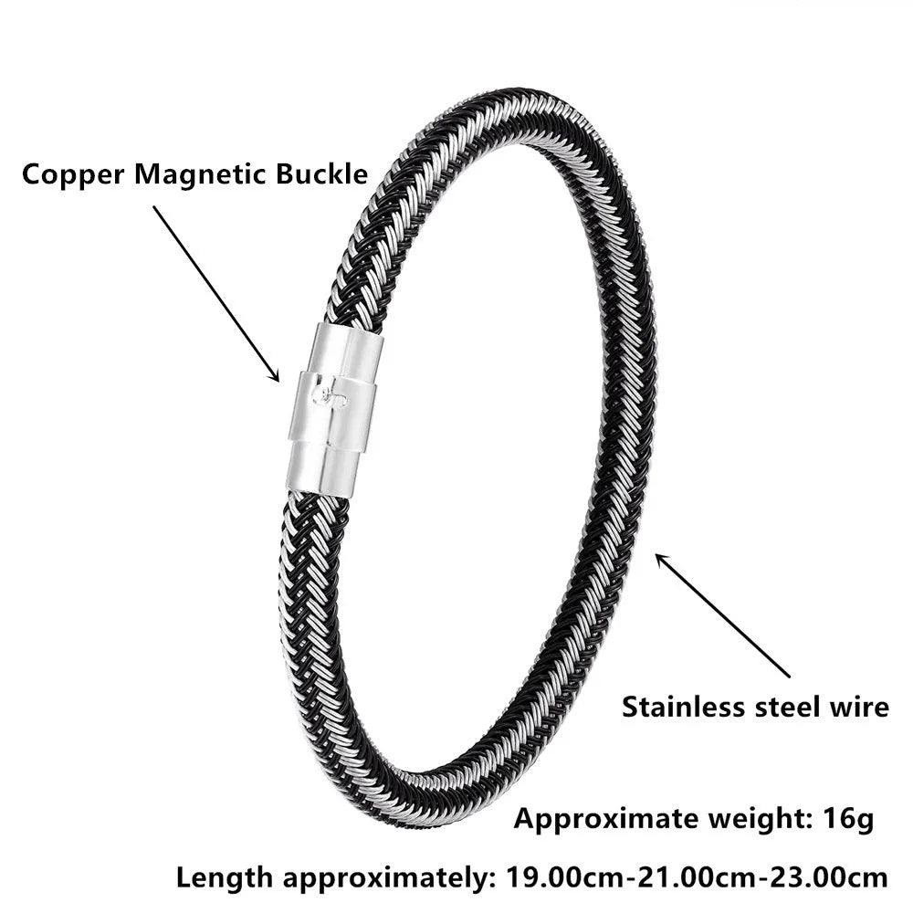 Titanium steel geometric wire bracelet with magnetic clasp shown in silver tone.