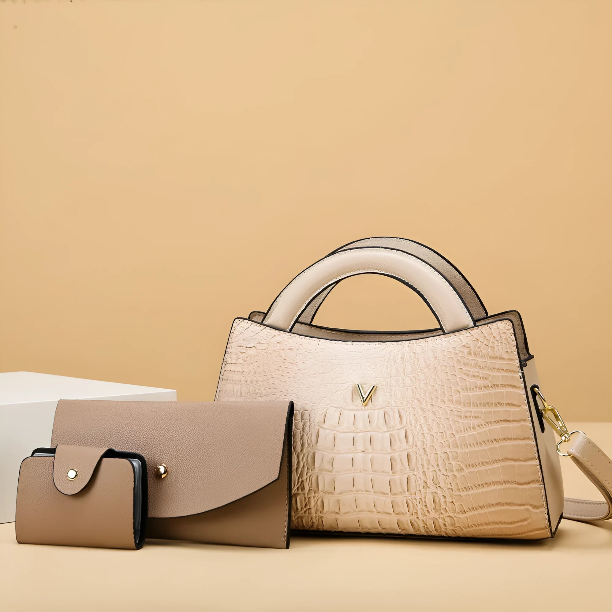 Women's black crocodile pattern PU leather crossbody bag with a single strap and front sandwich pocket.