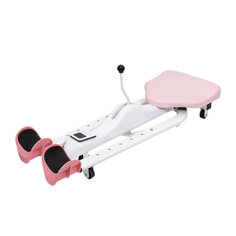 Pink horse leg opener flexibility equipment with steel frame and foam padding for dance training