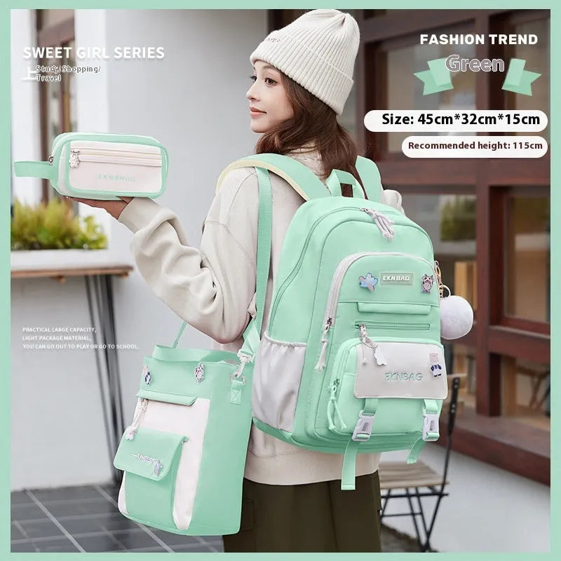 Girls waterproof Oxford cloth school backpack with curved straps and spine protection in solid colours for grade 5-6 students