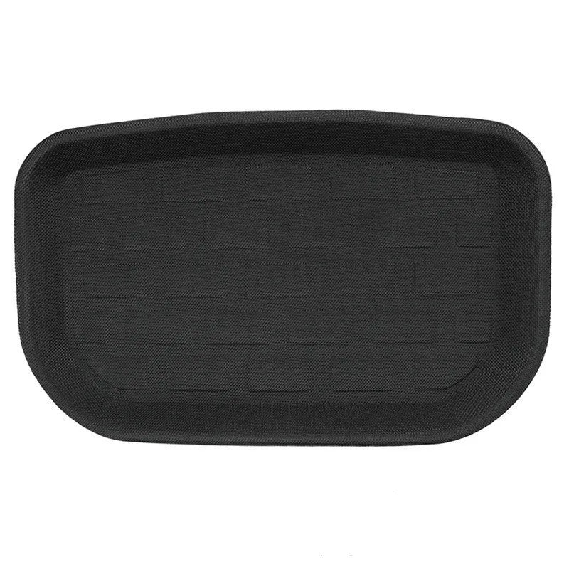 TPR floor mat set for Tesla Model Y showing foot mats, tailbox mats, and storage box mats