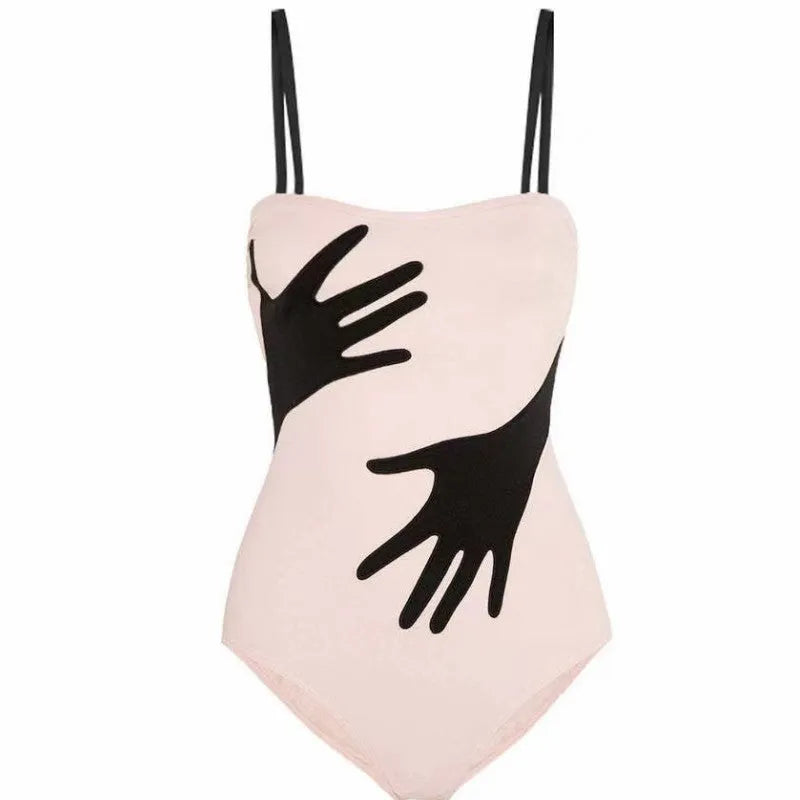 Women's solid-colour one-piece bikini swimsuit with optional gauze skirt.
