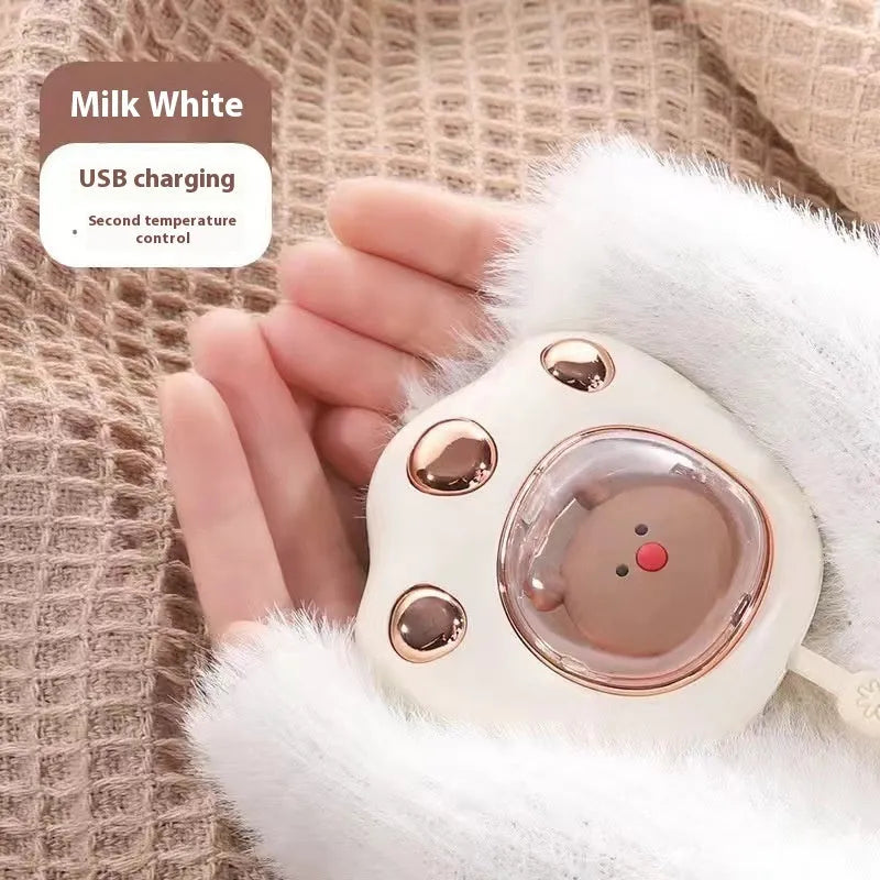 USB-powered hand warmer with digital display in six colour options including blue, green, pink and white finishes